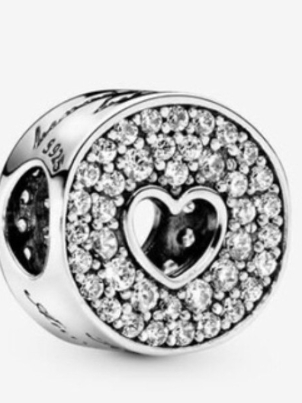 Pandora Silver Heart Pavé Charm - Clear Crystal Accents.